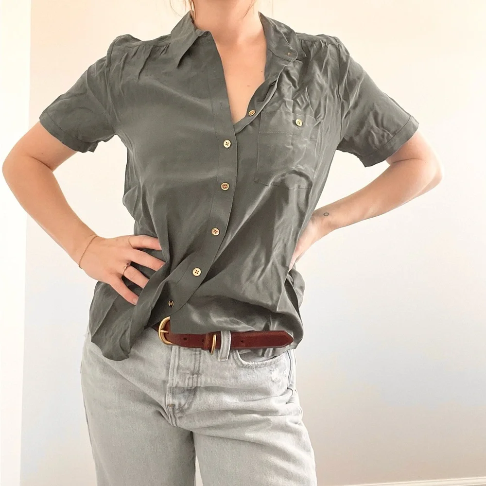 J.Crew Silk NWT Gray Button Down Blouse